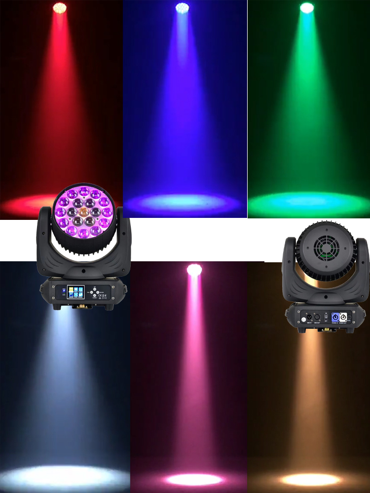 34-33 19*15W RGBW Zoom Wash Moving Head 300W DMX 6-50° Beam Blue LCD Auto Sound Master-slave Stage Light DMX Programming Rental Performance Lamp Indoor Theater Disco TV Studio Lighting Gear for Musical Launch Event Wedding Performance Sage