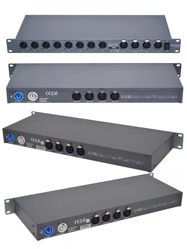 34 DMX-2048 Merger DMX512 1990 4 Optical Isolated Output HTP LTP Surge Protection Full Isolation Super Drive LED Indicator AC88-256V Global Rack Device 2048 Channel DMX Combiner Professional Lighting Signal Processor Stage Control Accessory DMX Mixer for Large Live Performance System