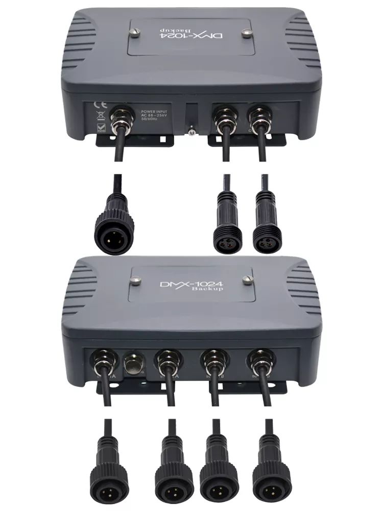 34 2-Way DMX Backup 1024CH DMX512 1990 Optical Isolation HV Protection Cast Aluminum IP65 Weatherproof UV Resist LED Indicator Wide AC88-256V Outdoor Signal Device IP65 DMX Splitter Backup Mode Dual Output DMX Backup Controller 1024 Channel DMX Signal Protector Real-Time Switch for Festival Landscape Lighting