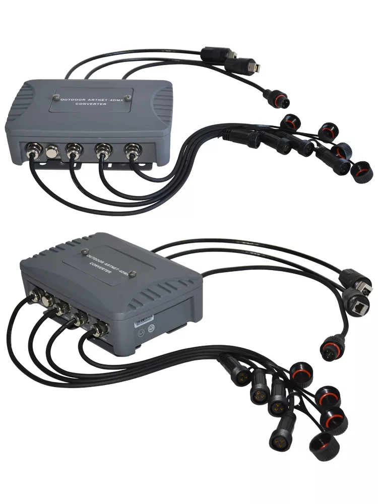 Outdoor Cast Aluminum ArtNet 4DMX Converter Zero Latency ArtNet DMX RDM Waterproof XLR Full Isolation Universal Voltage Bidirectional Network DMX Transceiver Expandable Stage Signal Converter IP65 Professional Lighting Control Accessory for Large Outdoor Live Events