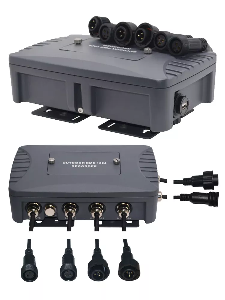 Outdoor 1024CH DMX Recorder Dual Interfaces 512M Storage 8 Programs Multi Cycle Mode System User Operation RS485 Waterproof XLR Cast Aluminum UV Resist Global Voltage Device Weatherproof DMX Player Outdoor Lighting Recording Equipment for Outdoor Stage Club Party Anti-UV Outdoor Professional Lighting Unit