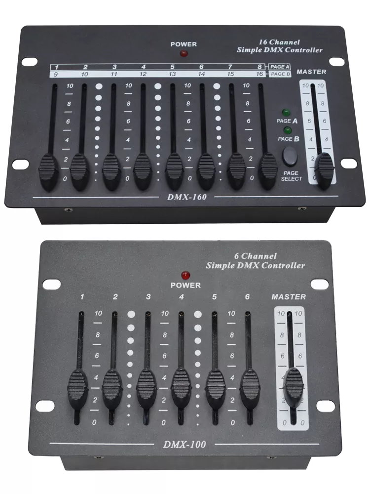 34 6/16CH DMX Controller Compact Portable DC9V PP3 Battery Dual Power Master Slider Channel Extension 3Pin Female DMX Connector Power Memory Lightweight Easy Operation Portable Lighting Console Mini Stage Controller Lighting Console for Mobile Lighting Applications