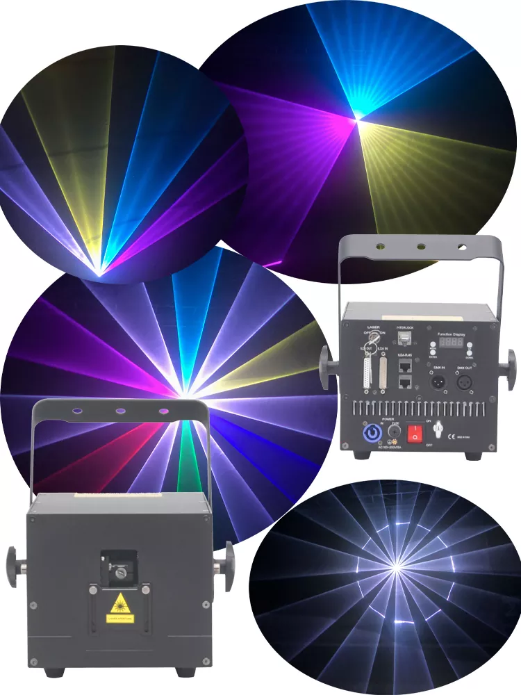 15W LED Animation Laser Pure Diode RGB 25KPPS Dual-layer Dustproof Heat Dissipation ILDA Sound Auto Single Beam Protection 100-250V Indoor Stage Light High Power RGB Laser Projector Professional Stage Laser Light for Entertainment Venues Nightclub Performance Club Live Music Show