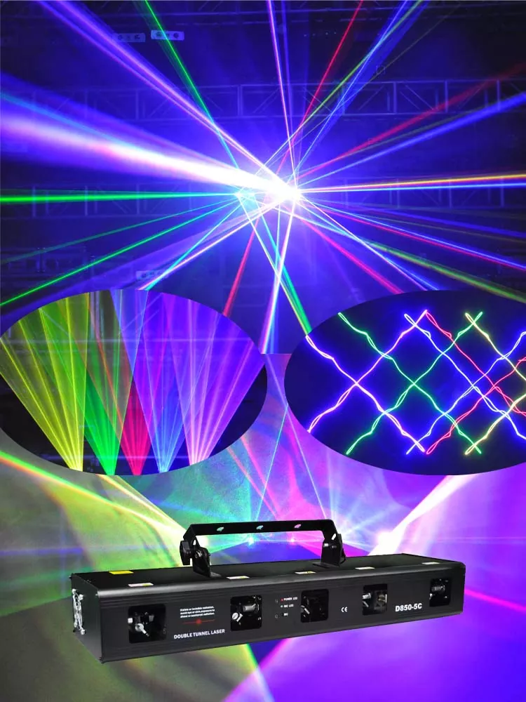 RGBPY Five-tunnel Laser Light 700W Total Power Micro-step Motor Wide Scan 7CH DMX Master Slave Sound Auto Mute Shutdown 100 Patterns 300 Effects 30W 100-250V Stage Fixture Multi-effect Animation Laser Lamp for Bar KTV Party Venues Entertainment Lighting Indoor Party Stage Light Laser Device