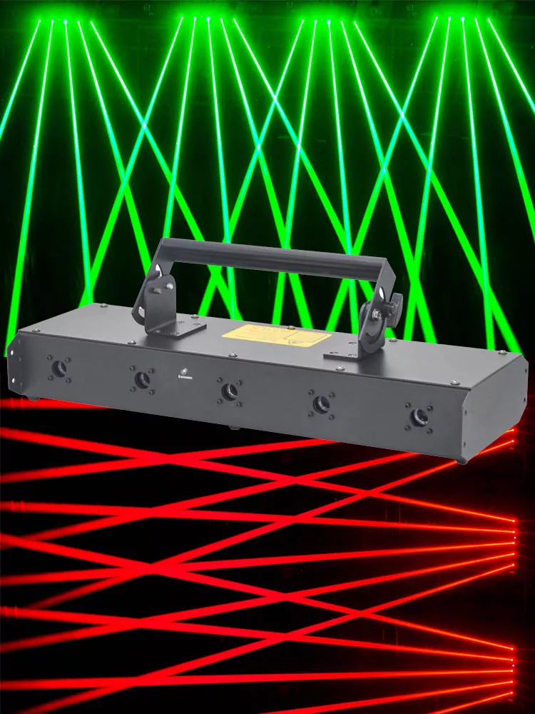 34 5-head RGB Laser Array 256-level Dimming 10cm Beam Spacing XY Adjust Dustproof 16CH DMX Sound Auto Manual Master-Slave Safety Interlock 90-250V Stage Lighting Five Parallel Beams Laser Light Professional Laser Bar Performance Equipment for Club Stage Parties Entertainment Venues Banquet Show Party