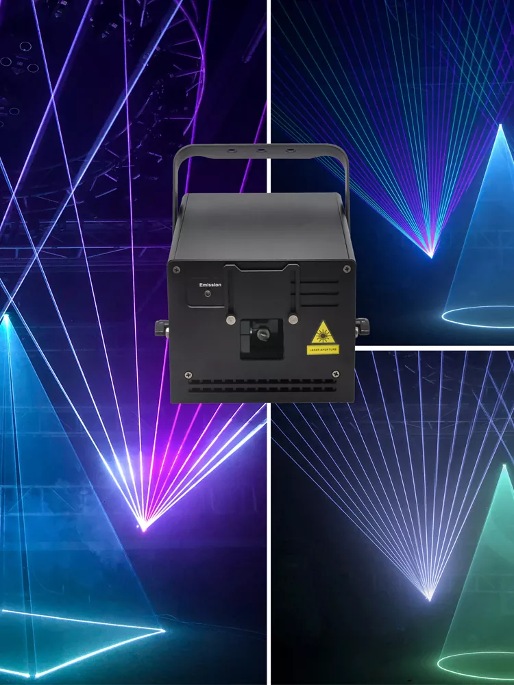 34 2/3W RGB Animation Laser Projector Linear Brightness Adjust Color LCD TF Card DB25 RJ45 Interface Auto Shutter Single Beam Protection Wide Temp Indoor Outdoor Fixture DMX ILDA Sound Auto Master-Slave Full Safety Stage Light for Disco Bar Large Shows Professional Stage Equipment