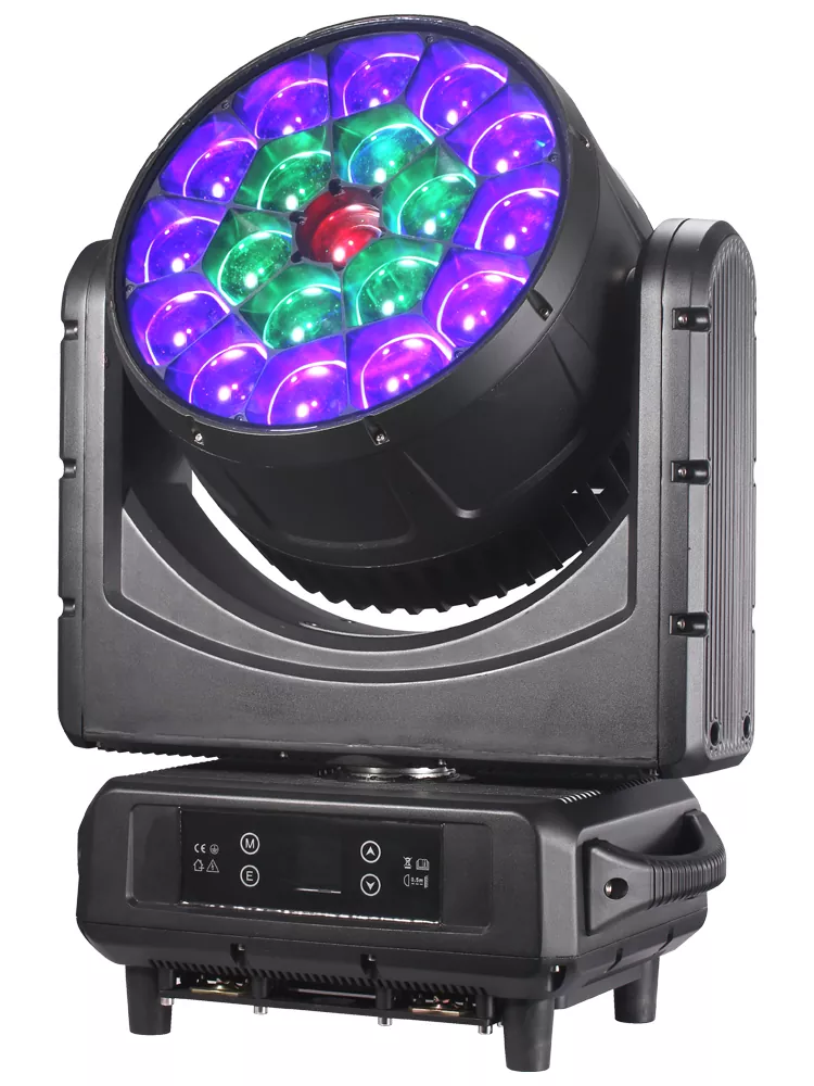 34 19*40W RGBW LED Moving Head Light Bee Eye Wash Zoom 820W 50000H Lifespan IP65 7°-45° Zoom 540°X 220°Y DMX RDM ARTNET USB Multi Channels LCD Touch Stage Fixture CCT 2500-10000K Single Control Lighting Device Die-cast Aluminum Housing Performance Light Precise Integrated Optics Stage Moving Head