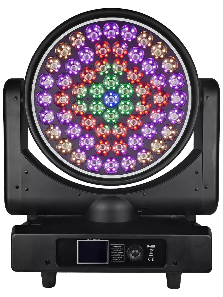 61*30W RGBW Wash Zoom Aura Moving Head 1650W 50000H 540°Pan 220°Tilt 8-48°Zoom DMX RDM Master-slave Multi Channels Pixel Control 2500-10000K CCT IP20 Stage Light LED Moving Head with Back Ring Light Indoor Performance Fixture Stage Lighting Device for Large Events Live Show Equipment