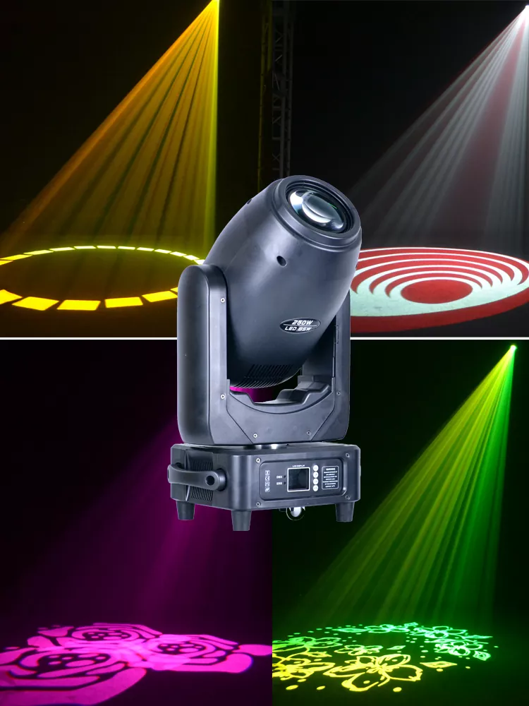 34 250W LED Moving Head Spot Zoom Wash 17/20 DMX Channels 540° 270° 16bit Scan 7-35° Zoom 8 Colors 11 Static 7 Rotating Gobos 3-facet Prism RDM Stage Light Bi-directional Prism Lighting Fixture Lightweight Indoor Performance Equipment for Stage Entertainment Use