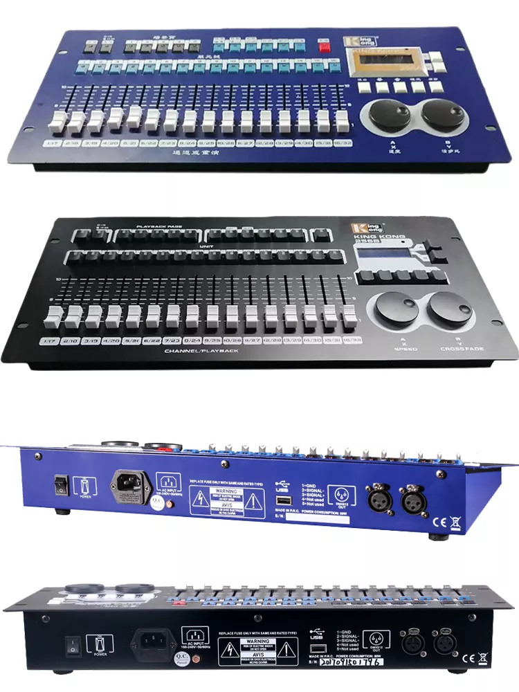 34 Kingkong 256 DMX Controller 256 Channels Photoelectric Isolation 16 Moving Lights 64 Dimming Circuits Auto Fixture Library LCD Console 600 Steps Per Scene Multi-function Live Show Stage Performance Lighting Controller