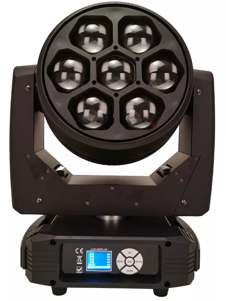 34 7*40W RGBW Bee Eye Moving Head 300W 50000H 6-50° Zoom 540° 270° Pan Tilt 51/23/35 DMX 3pin XLR IP20 LCD Stage Lighting Fixture Professional Performance Lamp Indoor Stage Device Rich Light Effects Entertainment Stage Equipment
