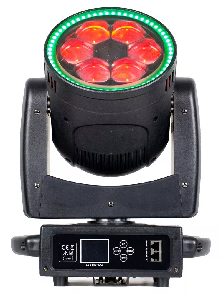 6*40W RGBW Zoom Wash Moving Head With RGB Ring 260W DMX 4-55° Wide Zoom RDM LCD IP20 Stage Light Strobe Multi Macro Wave Dream Effects Fixture Indoor Rental Performance Lamp for Banquet Mobile Stage Rental Show School Graduation Party Live Music Venue