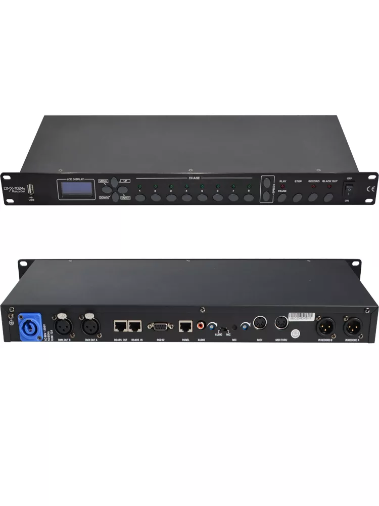 34 拷贝 1024CH DMX Recorder Dual Interfaces 512M Storage 8 Programs Multi Cycle Single MIDI Mode Adjustable Speed Mic AV Input MIDI Sync USB Backup RJ45 RS232 Global Voltage Rack Device Professional Lighting Recorder for Club Party Stage Small Live Venues 8 Groups Recording Player
