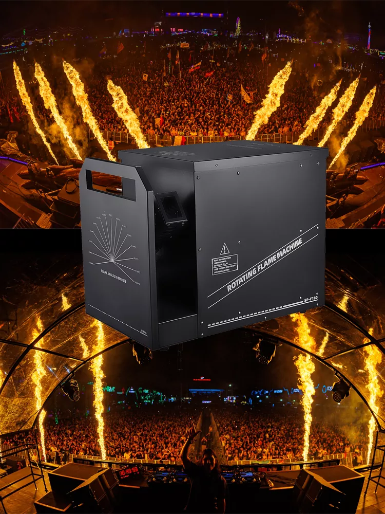 34 Swiveling Flame Projector 380W DMX512 Dual Ignition IPX3 Waterproof 8-10m Flame Height 210° Rotation Stainless Steel Stage Special Effect Machine 10L Fuel Tank Concert Festival Show Equipment