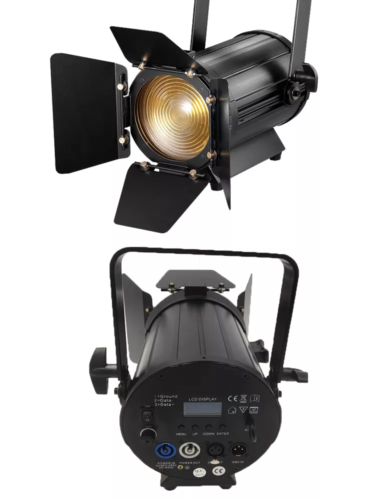 350 小聚光灯-34 100W Mini LED Fresnel Spot Light Single CW WW 2IN1 RGBW 4IN1 Import COB Ra≥90 15-50Deg Manual Zoom Linear Dim DMX Master Slave Sound Auto Aluminum Black IP20 Stage Fill Lamp for Wedding Theatre Light Unit Indoor Studio Lighting Equipment Commercial Event Spotlight