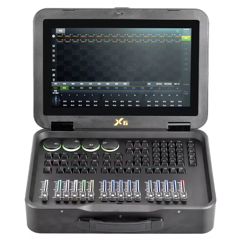 4 BATON-X6 Foldable Portable Lighting Console Independent Patent Linux OS Intel CPU 4G RAM 120G SSD 15.6Inch BOE Touch UPS 3072DMX ART-Net 8192CH Multi-Language Stage Controller One-Click Lightshow Programming Unit Performance Hardware Multi-Function Control Equipment