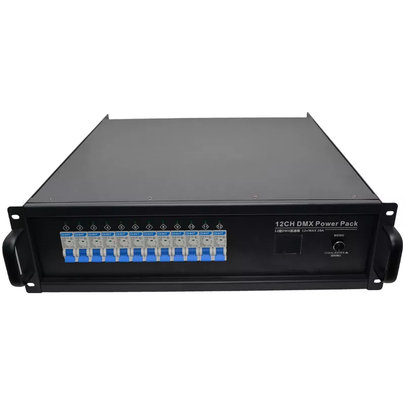 4 12CH Intelligent Power Box DMX ARTNET Dual Signal Three-phase Power 16A Per Channel Overload Short Circuit Protection TFT Bilingual Display Air Switch Network DMX Ports 12 Way Digital Switch Pack Professional Power Unit Three-phase DMX Power Distributor ARTNET DMX Controller Box for Stage Power Control