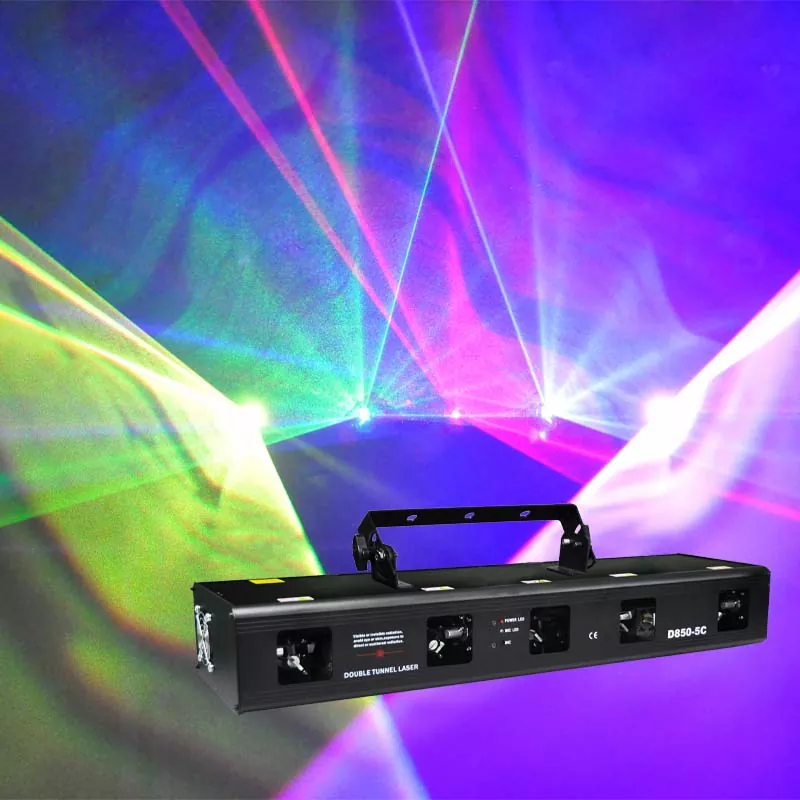 RGBPY Five-tunnel Laser Light 700W Total Power Micro-step Motor Wide Scan 7CH DMX Master Slave Sound Auto Mute Shutdown 100 Patterns 300 Effects 30W 100-250V Stage Fixture Multi-effect Animation Laser Lamp for Bar KTV Party Venues Entertainment Lighting Indoor Party Stage Light Laser Device