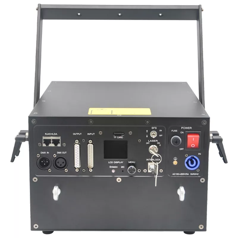4 20W High-power RGB Laser 40KPPS 50° Scanner IP61 Dustproof Analog Modulation TF Card 11/31/61CH DMX ILDA Sound Auto Master-Slave Multi Interfaces Full Safety System 300W Stage Light RJ45 DB25 XLR Professional Lighting Device Professional Lighting Device Indoor Outdoor Entertainment Equipment for Stage Landscape Shows