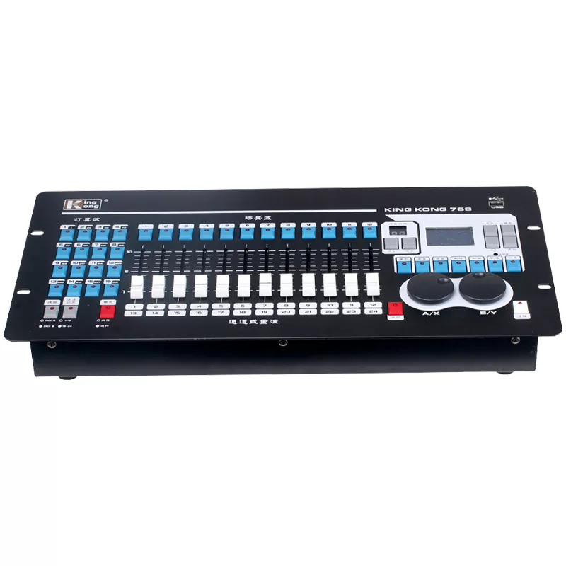 4 Kingkong 768 DMX Lighting Console 768 Channels Dual Optically Isolated Output 32 Moving Lights Auto Fixture Library Dual Language LCD Controller 60 Playback Scenes 600 Steps Dual-language Panel Live Event Stage Control Unit