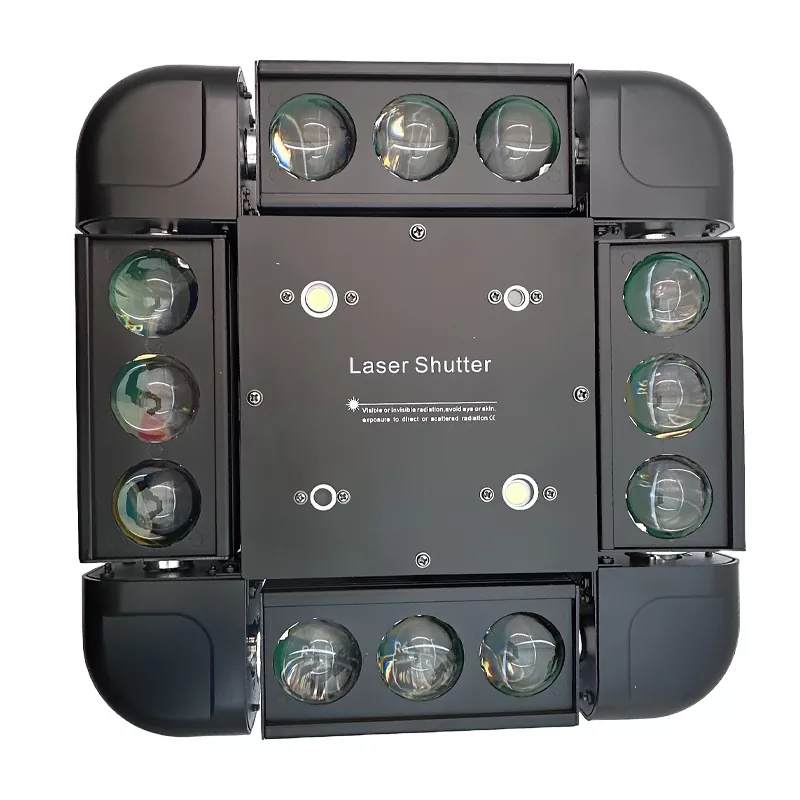 4 Four Head Snowstorm Stage Light 160W 12*10W RGBW RG Laser 5° Beam Ultra Smooth Full Dimming Strobe Effect Fixture Dynamic Light Show Program Equipment Indoor Club Party Performance Lighting Lamp for Banquet Nightclub Large Private Room Fashion Performance Show Events Mini Stage