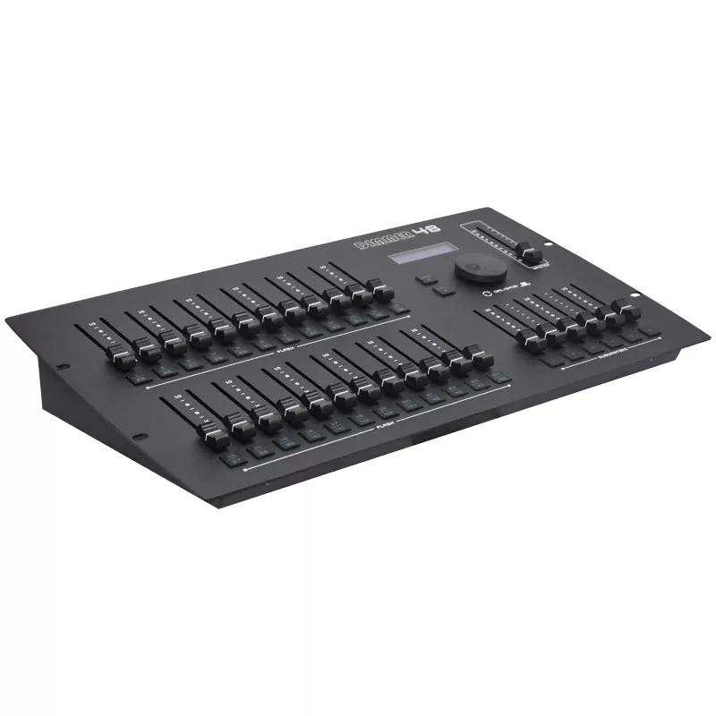 48-01 24/48CH DMX Dimmer Console Optical Isolated Output Master Submaster Faders Flash Buttons RS232 Linkage Master Slave Expansion LCD Power Memory Dual Version Lighting Controller Wide Voltage Stable Stage Controller Professional DMX512 Desk for Live Lighting Projects Expandable Dimming Console