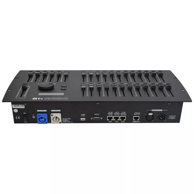 48-02 24/48CH DMX Dimmer Console Optical Isolated Output Master Submaster Faders Flash Buttons RS232 Linkage Master Slave Expansion LCD Power Memory Dual Version Lighting Controller Wide Voltage Stable Stage Controller Professional DMX512 Desk for Live Lighting Projects Expandable Dimming Console