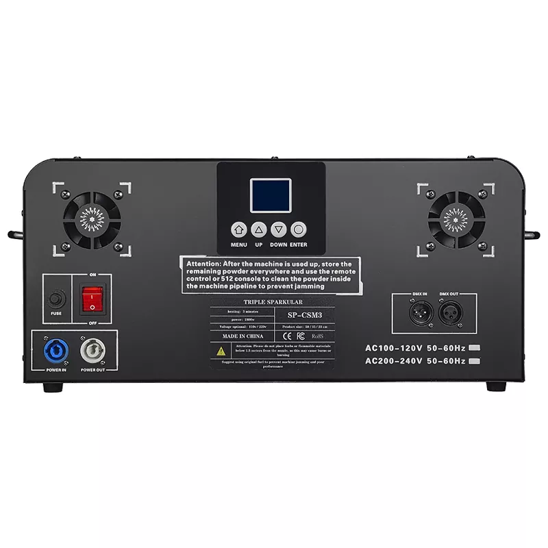Triple-Head Sparkular Machine 3-Nozzle 25° Tilted Electromagnetic Heating 2-5m Adjustable DMX512 Wireless Remote Stage Effect Light Cold Spark Machine 1800W for Wedding Fashion Show Ceremony Festival Events