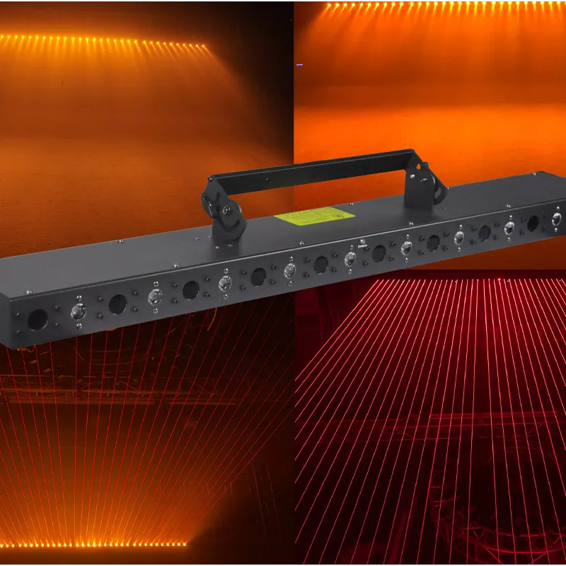 10 Head Laser & Golden LED Combined Light 8° Divergence Independent X/Y Adjust Sync Async Effects RGB Gradient Strobe Stage Fixture Beam Array Light 100mW Red Laser Professional Entertainment Large Coverage Party Lighting