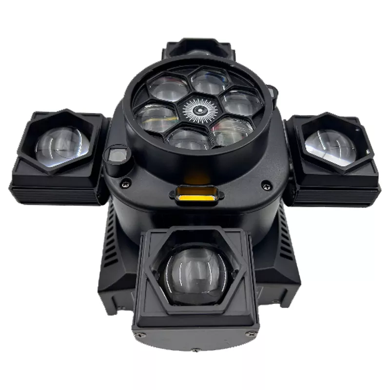 Mini Pixiu 4-Arm Moving Head Light 80W DMX CREE RGBW Dual RG Laser Golden LED Fan Cooling Indoor Party Fixture Strobe Multi Macro Light Effect Equipment Mini Stage Lamp KTV Home Entertainment Unit for Disco Party Wedding Cafe Rental Mini Stage