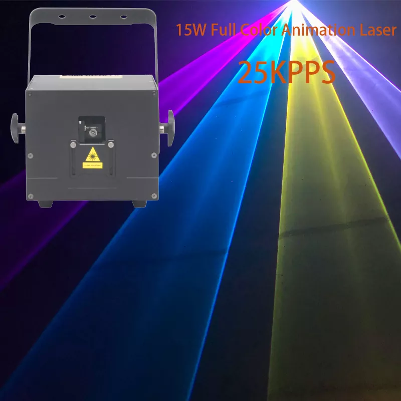 15W LED Animation Laser Pure Diode RGB 25KPPS Dual-layer Dustproof Heat Dissipation ILDA Sound Auto Single Beam Protection 100-250V Indoor Stage Light High Power RGB Laser Projector Professional Stage Laser Light for Entertainment Venues Nightclub Performance Club Live Music Show