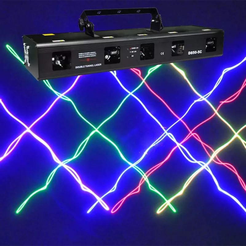 RGBPY Five-tunnel Laser Light 700W Total Power Micro-step Motor Wide Scan 7CH DMX Master Slave Sound Auto Mute Shutdown 100 Patterns 300 Effects 30W 100-250V Stage Fixture Multi-effect Animation Laser Lamp for Bar KTV Party Venues Entertainment Lighting Indoor Party Stage Light Laser Device