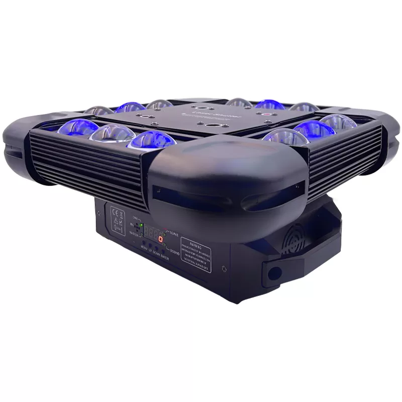 7 Four Head Snowstorm Stage Light 160W 12*10W RGBW RG Laser 5° Beam Ultra Smooth Full Dimming Strobe Effect Fixture Dynamic Light Show Program Equipment Indoor Club Party Performance Lighting Lamp for Banquet Nightclub Large Private Room Fashion Performance Show Events Mini Stage