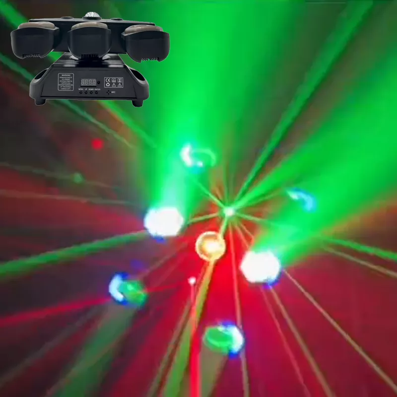 7 Six Heads Beam Effect Moving Head Light 120W CREE RGBW RG Laser Golden Strip Smooth Dimming Fan Cool Stage Fixture Built-in Strip Macro Adjustable Speed Equipment Party Lamp Bar Restaurant Disco Lighting Unit for Dinner Restaurant Disco Club Live Band Small Stage Party Venue Wedding Events