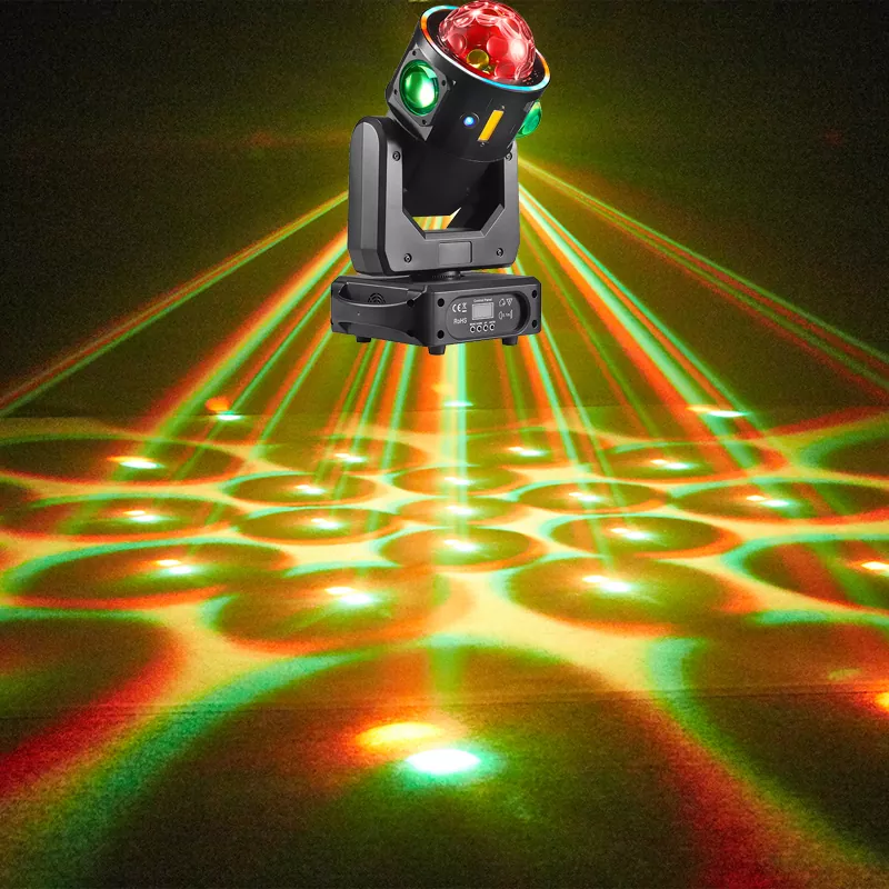 8 LED Flying Star Hammer Light 100W 19/25 DMX 4° Beam RGBW Laser Stripe Strobe Air Cooling Stage Lamp for Party Lighting Unit Performance Night Bar Disco Venue Fashion Show Mobile Rental Mini Stage