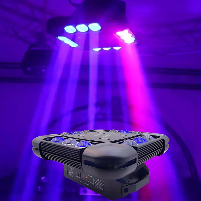 8 Four Head Snowstorm Stage Light 160W 12*10W RGBW RG Laser 5° Beam Ultra Smooth Full Dimming Strobe Effect Fixture Dynamic Light Show Program Equipment Indoor Club Party Performance Lighting Lamp for Banquet Nightclub Large Private Room Fashion Performance Show Events Mini Stage