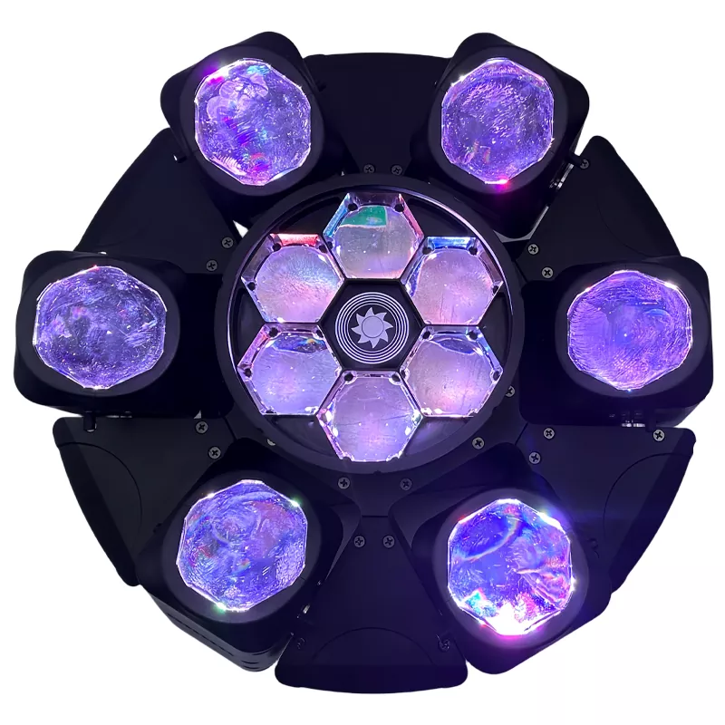 9 Six Arm Diamond Moving Head Light 400W 6*40W RGBW+6*10W Beams+100mW Green Laser Ultra Smooth Dimming Stage Fixture Disco Restaurant Wedding Live Band Performance Unit for Live Band Concert Venue Fashion Show Performance Mini Stage Wedding Banquet