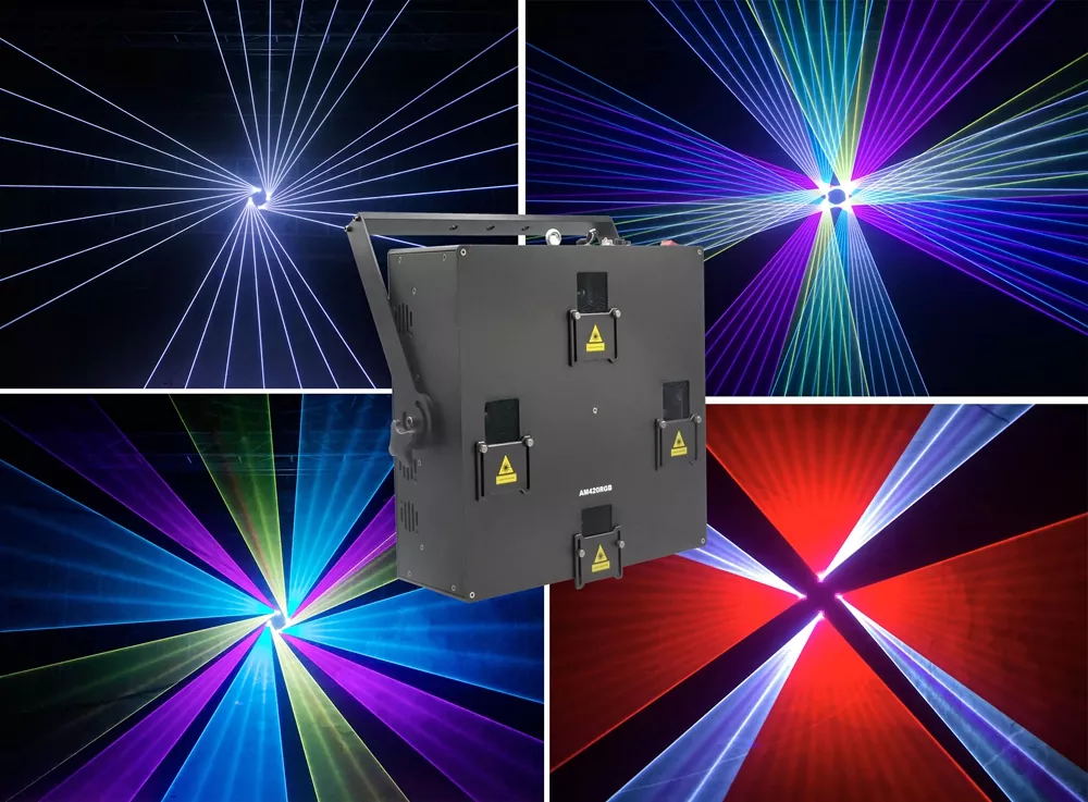 2*2 Four-head RGB Laser Array 100 Built-in Patterns 20KPPS ±20° Scanner IP61 Dustproof Analog Dimming LCD Multi DMX Channels Sound Auto Master-Slave Safety Lock 150W Stage Light Full Diode Animation Laser for Club Party Equipment Large Performance Lighting