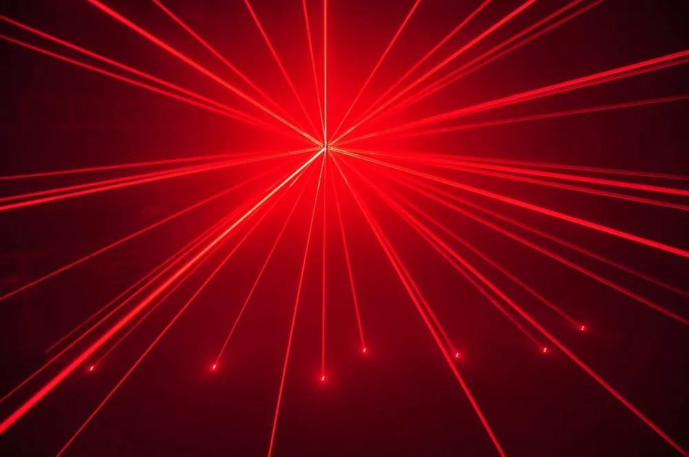 40-beam Laser Red RGB Array 5×8 Layout 50°Horizontal 30°Vertical Scan Single-mode Diode 41CH DMX Sound Auto Manual Key Interlock 50W Compact 2.9Kg Stage Light Matrix Small Divergence Universal Voltage Laser Projector for Large Performance Venues Entertainment Lighting Equipment