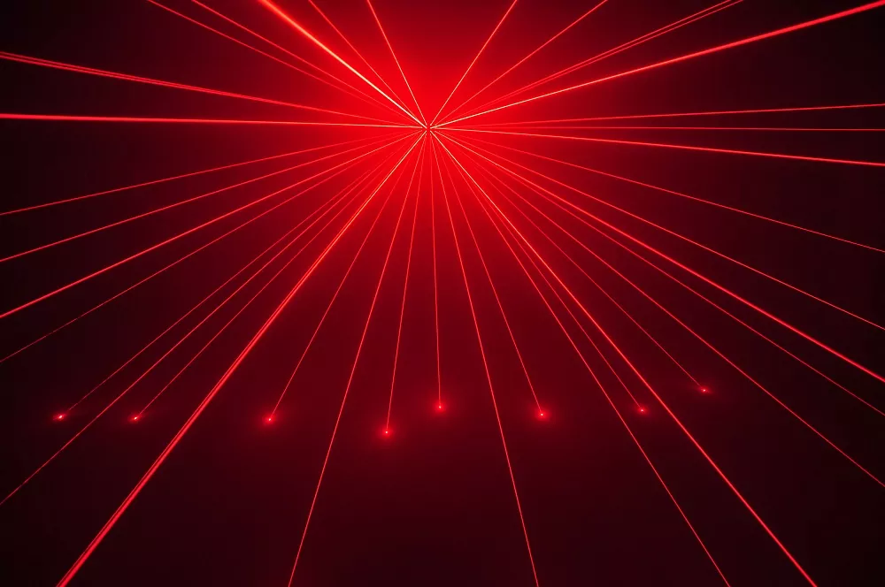 40-beam Laser Red RGB Array 5×8 Layout 50°Horizontal 30°Vertical Scan Single-mode Diode 41CH DMX Sound Auto Manual Key Interlock 50W Compact 2.9Kg Stage Light Matrix Small Divergence Universal Voltage Laser Projector for Large Performance Venues Entertainment Lighting Equipment