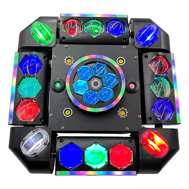 产品图片 Storm Bee Eye Moving Head 150W AC90-240V 18/66 DMX 20° Angle Red Green Laser Multi LED Light Strip Strobe Stage Lighting Fixture Signal Adjustable Brightness Strobe Lamp Integrated Bee-eye Laser Strip Lights Professional Entertainment Light Multi-beam Projection Performance Indoor Party Stage Equipment