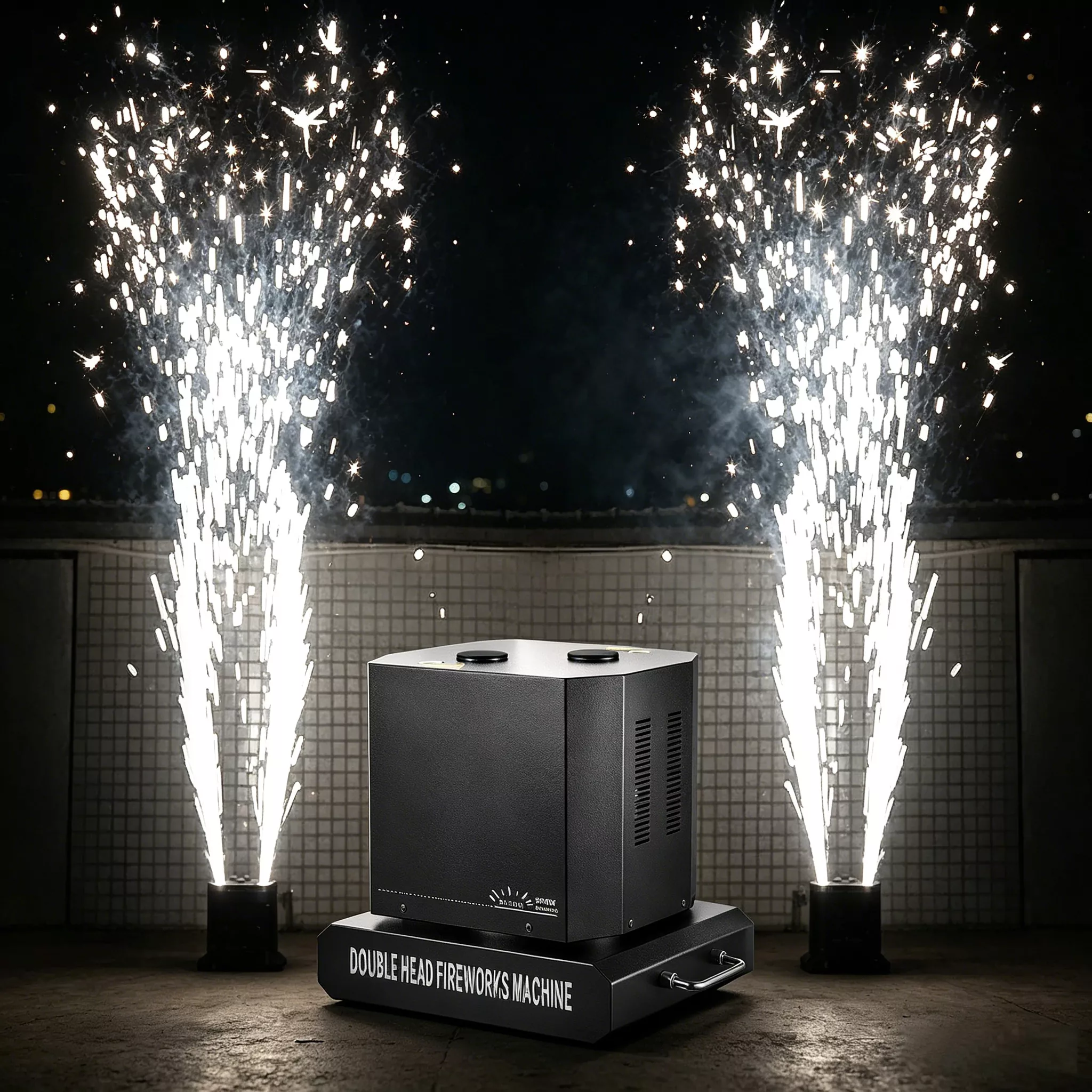 Dual-Head Rotating Cold Spark Machine 360° Infinite Rotation 1-5m Height DMX512 Wireless Remote Electromagnetic Heating Stage Effect Device Sparkular 1-5m Spray Stage Wedding Club Lighting
