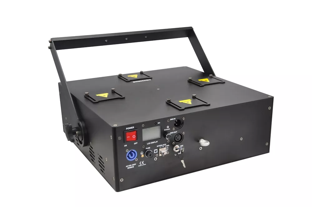 2*2 Four-head RGB Laser Array 100 Built-in Patterns 20KPPS ±20° Scanner IP61 Dustproof Analog Dimming LCD Multi DMX Channels Sound Auto Master-Slave Safety Lock 150W Stage Light Full Diode Animation Laser for Club Party Equipment Large Performance Lighting