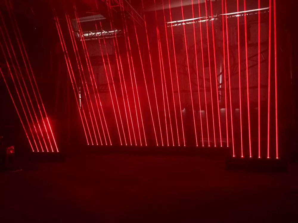 Six-head Red Swing Moving Head Laser 500mW Semiconductor TTL Modulation 240° Y-axis 11/19/24CH DMX Sound Auto Master-Slave Skynet Flow Strobe Effects 180W Indoor Stage Light Entertainment Fixture Indoor Performance Equipment for Bar KTV Banquet Hall Dance Studio Live Music Party Club