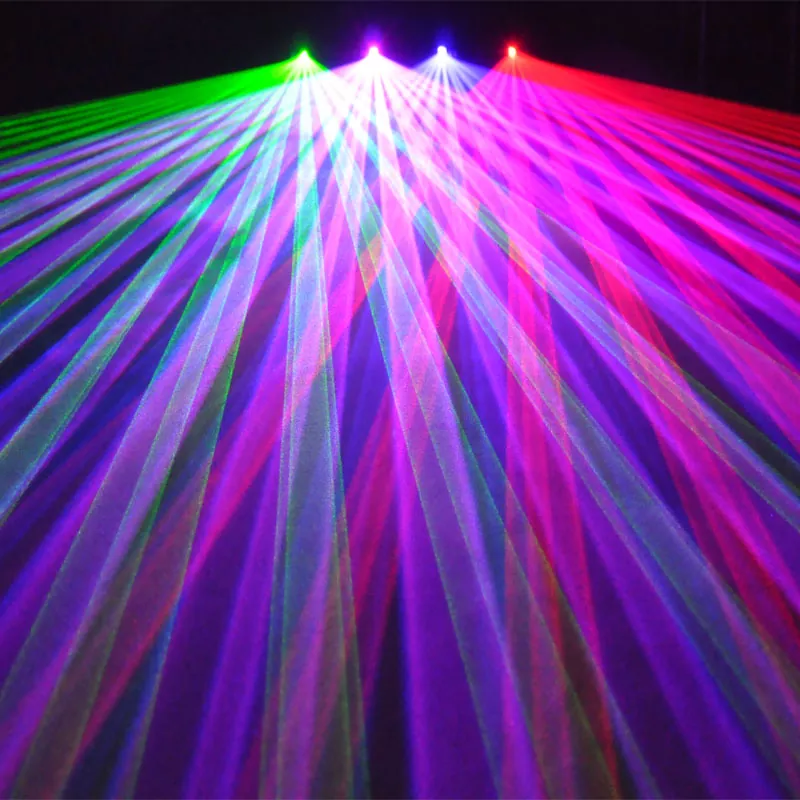 效果 (2) RGBP Four Tunnel Laser Light 150mW Red 50mW Green 100mW Blue 250mW Purple Wide Beam Micro-step Scanner 7CH DMX 3Pin XLR Sound Auto Master Slave 100+ Patterns Laser Projector Large Scanning Angle Professional Stage Lighting for Entertainment Venues