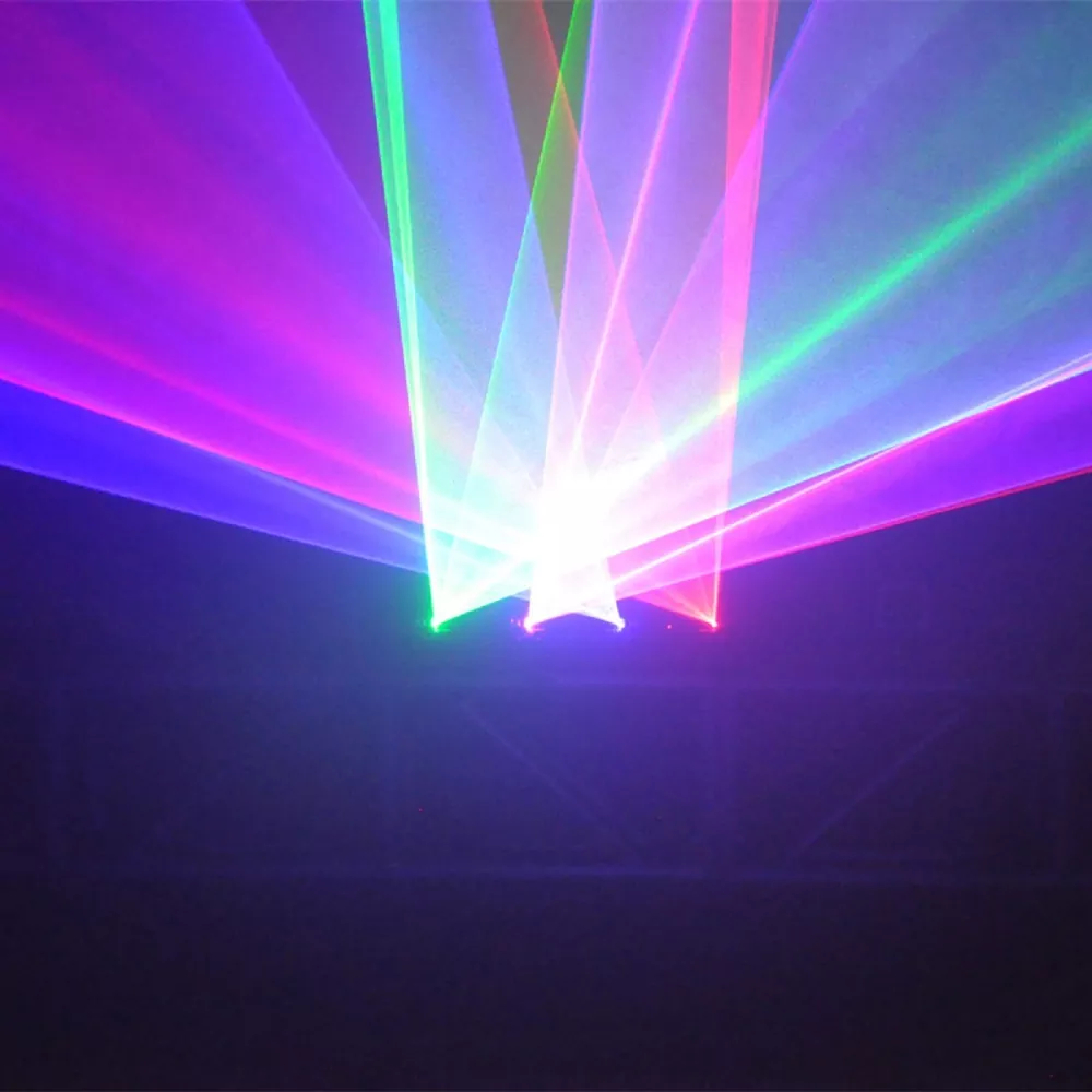 RGBP Four Tunnel Laser Light 150mW Red 50mW Green 100mW Blue 250mW Purple Wide Beam Micro-step Scanner 7CH DMX 3Pin XLR Sound Auto Master Slave 100+ Patterns Laser Projector Large Scanning Angle Professional Stage Lighting for Entertainment Venues