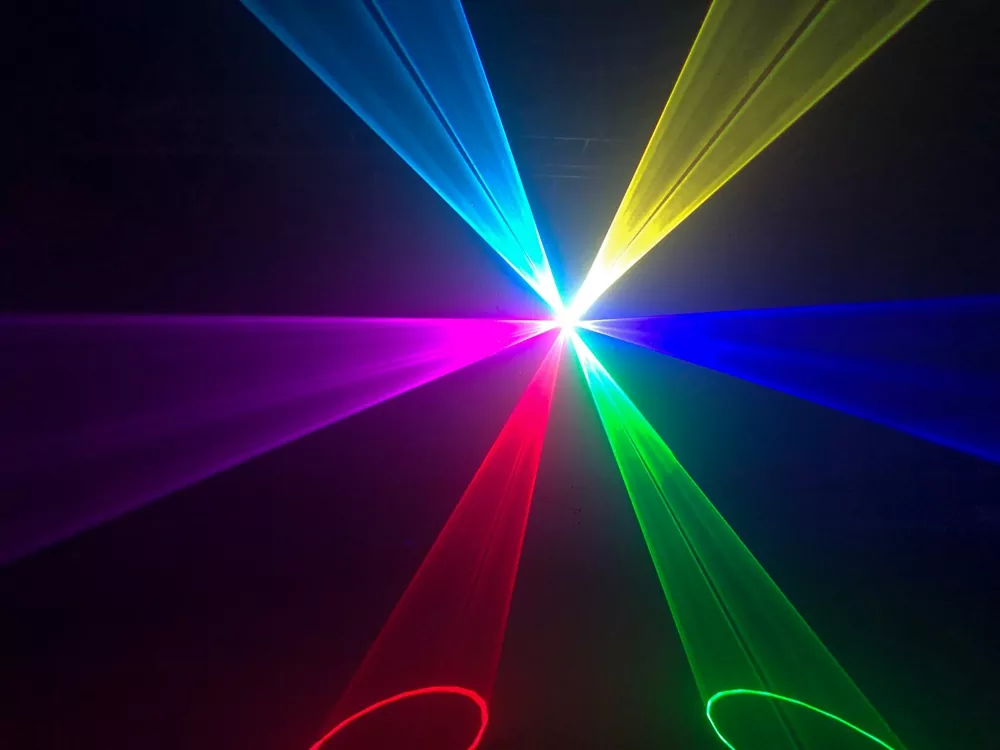 15W LED Animation Laser Pure Diode RGB 25KPPS Dual-layer Dustproof Heat Dissipation ILDA Sound Auto Single Beam Protection 100-250V Indoor Stage Light High Power RGB Laser Projector Professional Stage Laser Light for Entertainment Venues Nightclub Performance Club Live Music Show