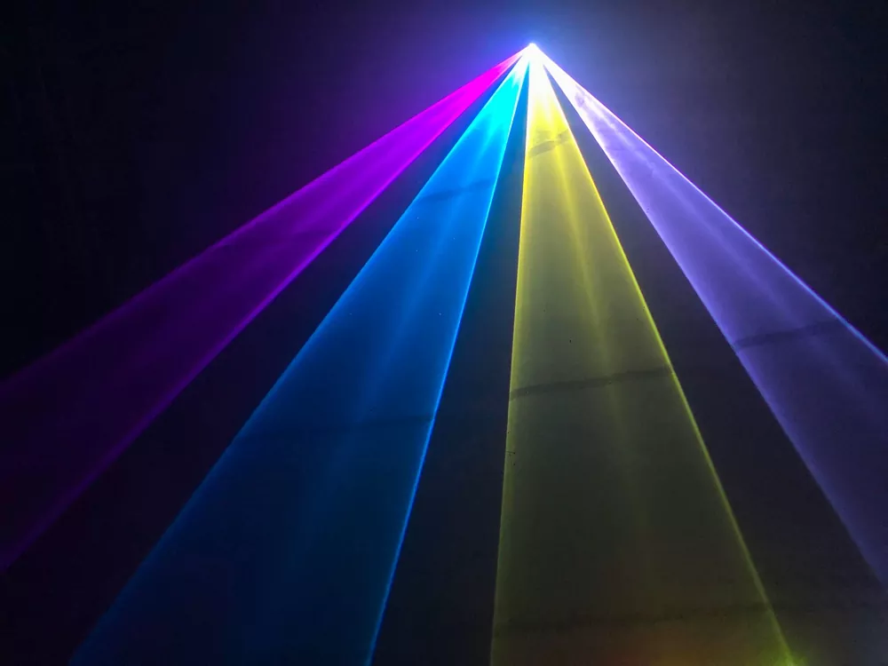 15W LED Animation Laser Pure Diode RGB 25KPPS Dual-layer Dustproof Heat Dissipation ILDA Sound Auto Single Beam Protection 100-250V Indoor Stage Light High Power RGB Laser Projector Professional Stage Laser Light for Entertainment Venues Nightclub Performance Club Live Music Show