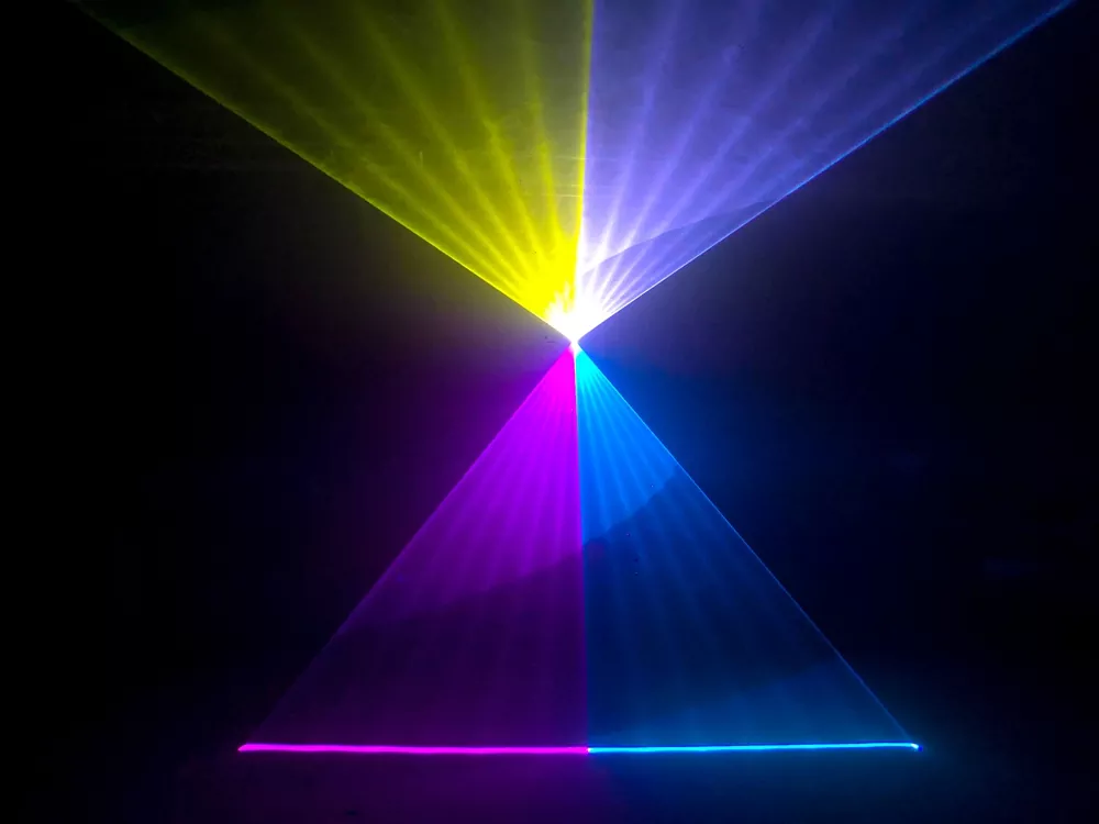 10W Pure Diode RGB Animation Laser Projector 25KPPS 25° Scanner Dual-layer Dust Oil Proof Large Heat Sink 10/34CH DMX Sound Auto ILDA Hundreds Animation Programs Single Beam Protection 100-250V Stage Light High-power Entertainment Equipment Professional Stage Lighting for Disco KTV Performance Venue Large Shows & Clubs