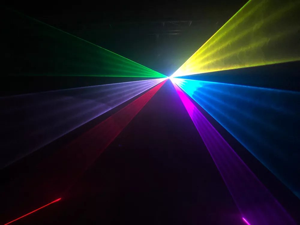 10W Pure Diode RGB Animation Laser Projector 25KPPS 25° Scanner Dual-layer Dust Oil Proof Large Heat Sink 10/34CH DMX Sound Auto ILDA Hundreds Animation Programs Single Beam Protection 100-250V Stage Light High-power Entertainment Equipment Professional Stage Lighting for Disco KTV Performance Venue Large Shows & Clubs